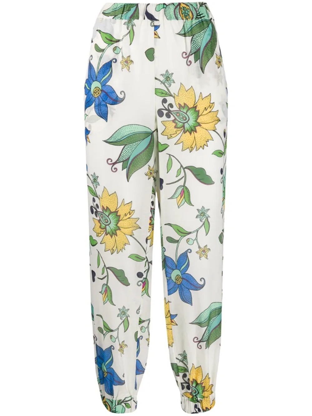 TORY BURCH Ivory Love Floral Coverup Boho Beach Resort Silk Jogger Pants \\ S